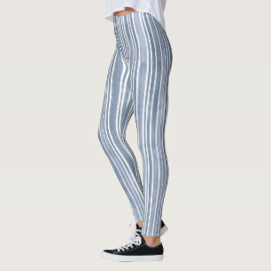 Stijlvolle blauwe handgeschilderde gestreepte yoga leggings