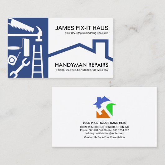 Stijlvolle blauwe handyman Tools Layer Builder Visitekaartje (Voorkant / Achterkant)