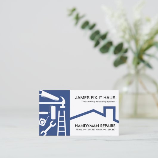 Stijlvolle blauwe handyman Tools Layer Builder Visitekaartje (Staand voorkant)