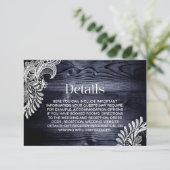 Stijlvolle Blauwe Houten Kant Bruiloft Details Informatiekaartje (Staand voorkant)