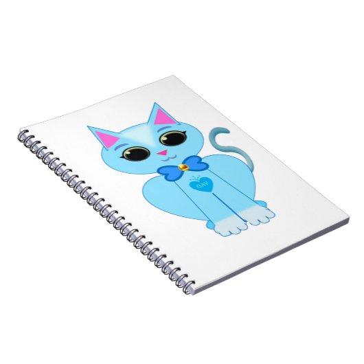 Stijlvolle blauwe kattepootkat notitieboek (Rechterzijde)