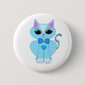 Stijlvolle blauwe kattepootkat ronde button 5,7 cm (Voorkant)