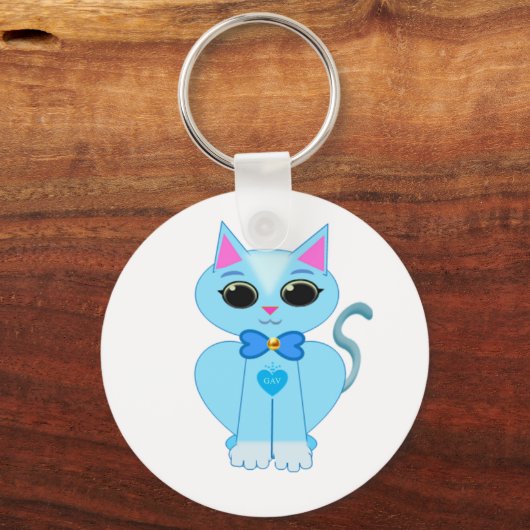 Stijlvolle blauwe kattepootkat sleutelhanger (Voorkant)