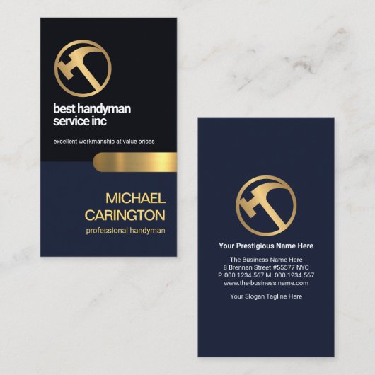 Stijlvolle Blauwe Lagen Gouden Tab Algemene Aannem Visitekaartje (Voorkant / Achterkant)