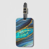 Stijlvolle blauwe marmer voor goudglitter bagagelabel (Voorkant (verticaal))