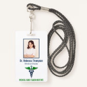 Stijlvolle Blauwe Medische Caduceus Groene Foto-ID Badge (Voorkant met draagriem)