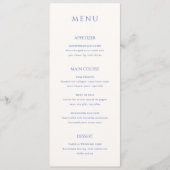 Stijlvolle Blauwe Moderne Bruiloft Menu (Voorkant)