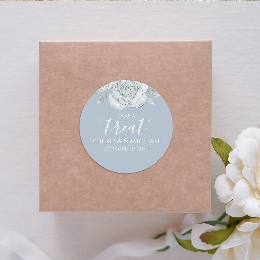 Stijlvolle blauwe mosterdflora Neem een Treat Call Ronde Sticker