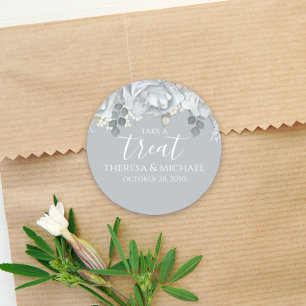 Stijlvolle blauwe mosterdflora Neem een Treat Call Ronde Sticker
