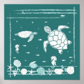 Stijlvolle blauwe onderwatersaascape poster (Voorkant)