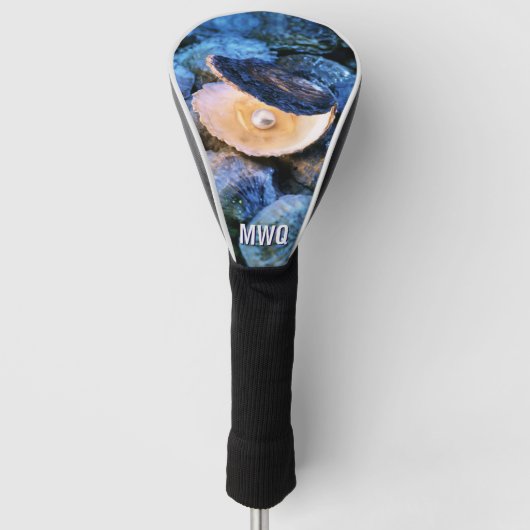 Stijlvolle Blauwe Parel Oester Monogram Golfheadcover (Voorkant)