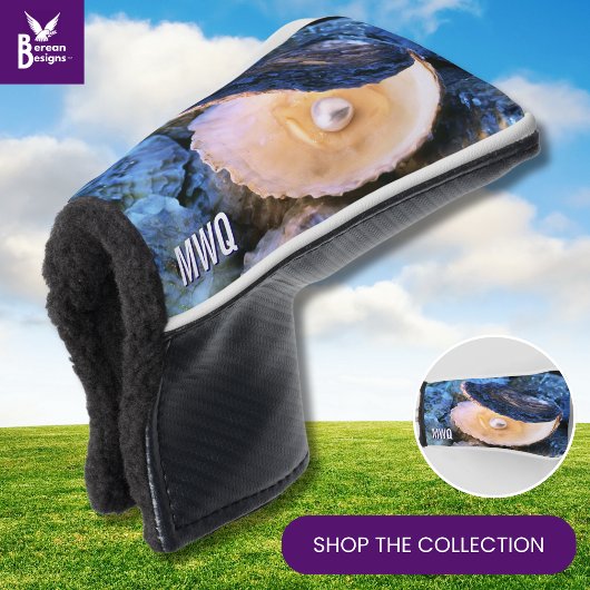 Stijlvolle Blauwe Parel Oester Monogram Golfheadcover