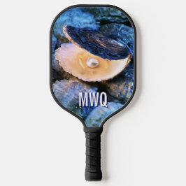Stijlvolle Blauwe Parel Oester Monogram Pickleball Paddle