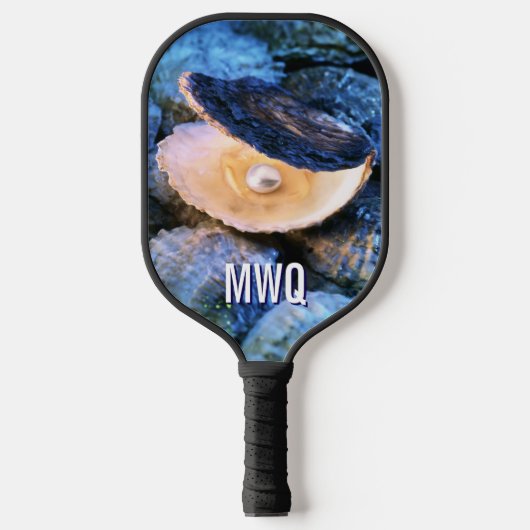 Stijlvolle Blauwe Parel Oester Monogram Pickleball Paddle (Voorkant)