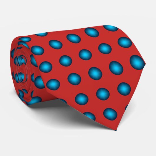 Stijlvolle blauwe pooldot met rode achtergrond stropdas (Opgerold)