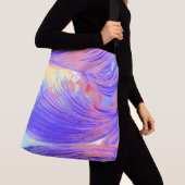 Stijlvolle Blauwe Roze Abstracte Veren Crossbody Tas (Dichtbij)