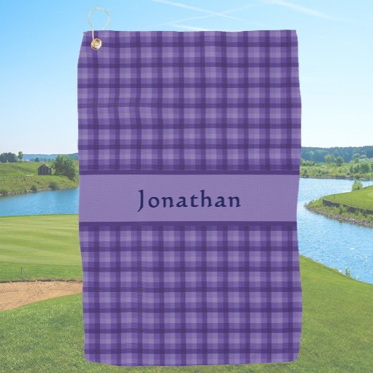 Stijlvolle blauwe ruit persoonlijke naam golfhanddoek