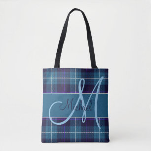Stijlvolle blauwe ruit tartan moderne gepersonalis tote bag