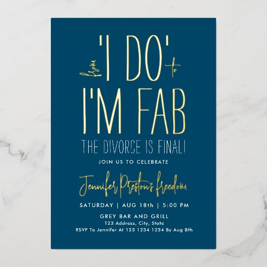 Stijlvolle Blauwe Scheiding Break Up Free Party Fa Folie Uitnodiging (Voorkant)