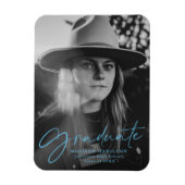 Stijlvolle Blauwe Script Afstuderen Aankondigingsf Magneet (Verticaal)