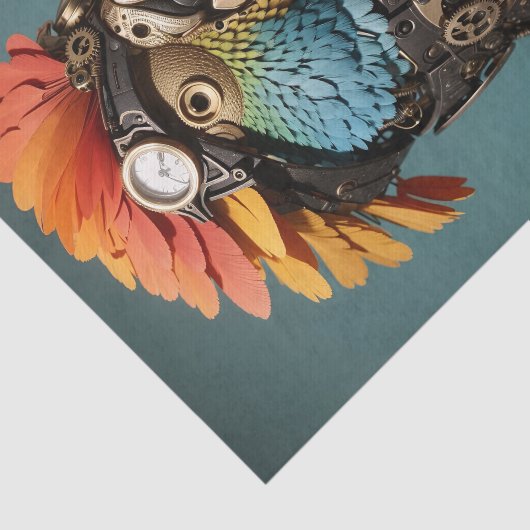 Stijlvolle blauwe Steampunk Decoupage Parrot Tissuepapier (Detail)