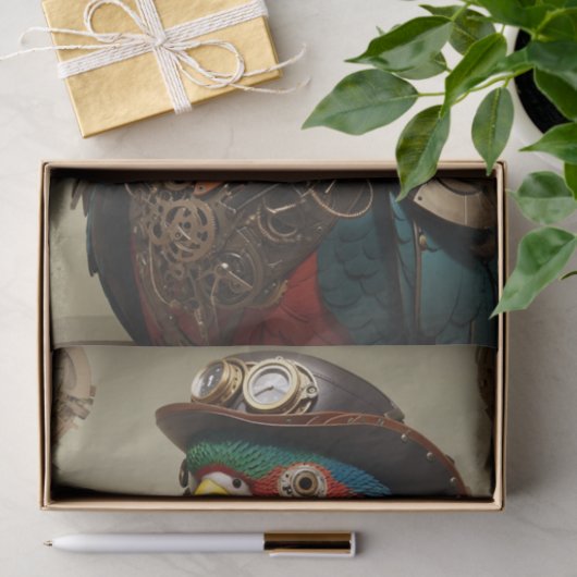 Stijlvolle blauwe Steampunk Parrot Tissuepapier (Geschenk)