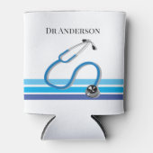 Stijlvolle Blauwe Strepen en Stethoscoop Doctor Blikjeskoeler (Voorkant)