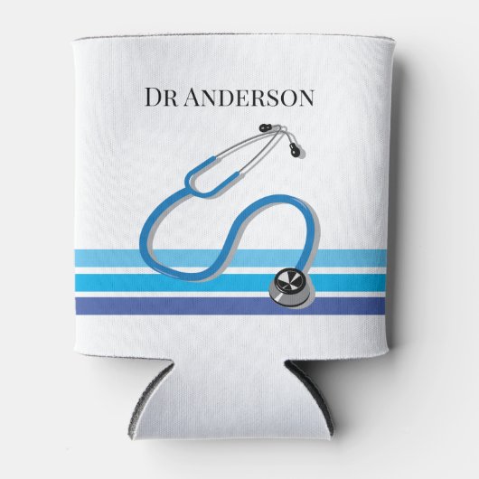 Stijlvolle Blauwe Strepen en Stethoscoop Doctor Blikjeskoeler (Voorkant)
