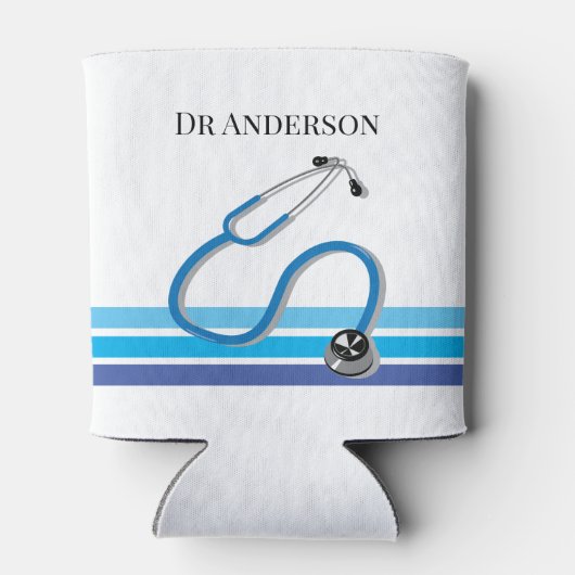 Stijlvolle Blauwe Strepen en Stethoscoop Doctor Blikjeskoeler (Achterkant)