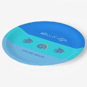 Stijlvolle blauwe strepen Fish Shells Beach House Papieren Bordje (Gekanteld)