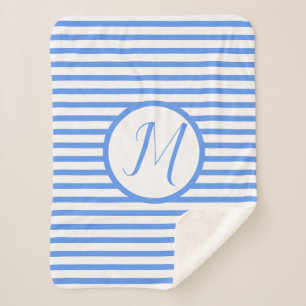 Stijlvolle blauwe strepen M Monogram Drow Blanket Sherpa Deken