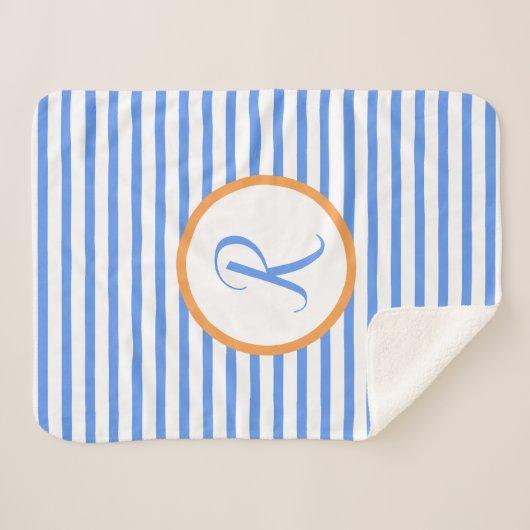 Stijlvolle blauwe strepen R Monogram Drow Blanket Sherpa Deken (Voorkant (horizontaal))