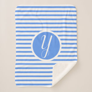 Stijlvolle blauwe strepen Y monogram dekbedden Sherpa Deken