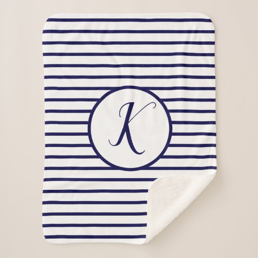 Stijlvolle blauwe strepes K Monogram Drow Blanket Sherpa Deken (Voorkant)