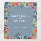 Stijlvolle Blauwe Tuin Rustieke Boho Chique Wildfl Wijn Etiket (Enkel label)