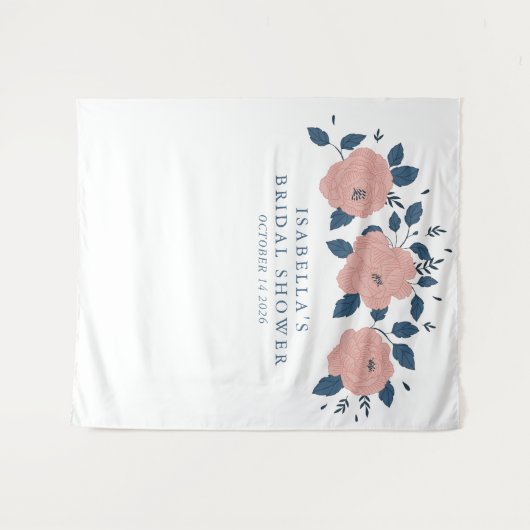 Stijlvolle blauwe tuinbloem aangepaste bruiloftsdo wandkleed (Voorkant (horizontaal))