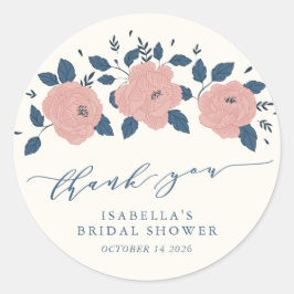 Stijlvolle blauwe tuinbloem gepersonaliseerd dank ronde sticker