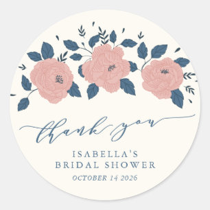 Stijlvolle blauwe tuinbloem gepersonaliseerd dank  ronde sticker