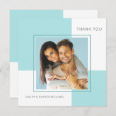 Stijlvolle Blauwe Vierkante bruiloft Dank u met Fo Bedankkaart (Voorkant / Achterkant)