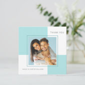 Stijlvolle Blauwe Vierkante bruiloft Dank u met Fo Bedankkaart (Staand voorkant)