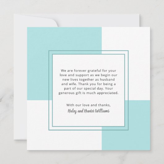 Stijlvolle Blauwe Vierkante bruiloft Dank u met Fo Bedankkaart (Achterkant)