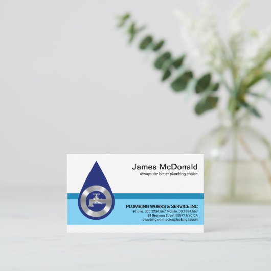 Stijlvolle Blauwe Waterdrop Lagen Loodgieter Visitekaartje (Staand voorkant)