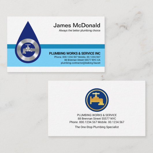 Stijlvolle Blauwe Waterdrop Lagen Loodgieter Visitekaartje (Voorkant / Achterkant)