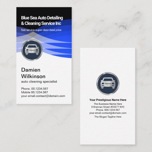 Stijlvolle blauwe watergolven Auto Auto Wash Visitekaartje (Voorkant / Achterkant)
