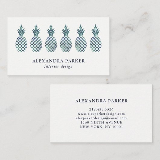 Stijlvolle blauwe Waterverf Bekijk ananassen Visitekaartje (Voorkant / Achterkant)