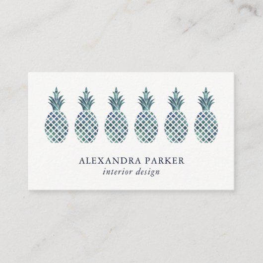 Stijlvolle blauwe Waterverf Bekijk ananassen Visitekaartje (Voorkant)