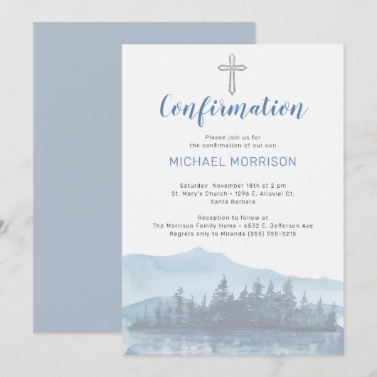 Stijlvolle blauwe Waterverf Bevestiging Uitnodigin Kaart (Voorkant / Achterkant)