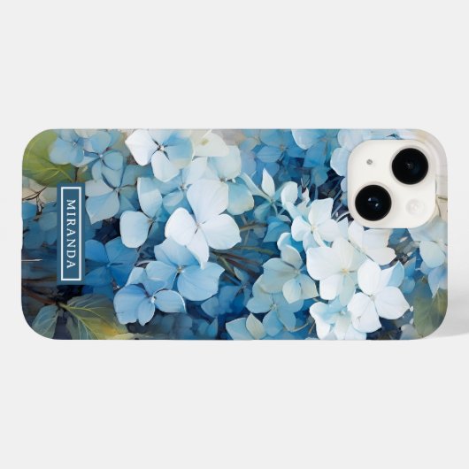 Stijlvolle Blauwe Waterverf Hydrangea Naam Sjabloo Case-Mate iPhone Case (Achterkant (horizontaal))
