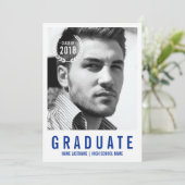 Stijlvolle blauwe, witte moderne foto Afstuderen u Kaart (Staand voorkant)