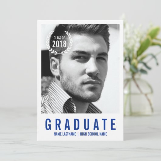 Stijlvolle blauwe, witte moderne foto Afstuderen u Kaart (Staand voorkant)